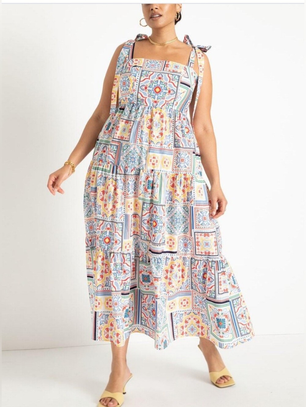 Eloquii Mosaic My Heart Tiered Maxi Dress Size 14 Mediterranean Tile Print